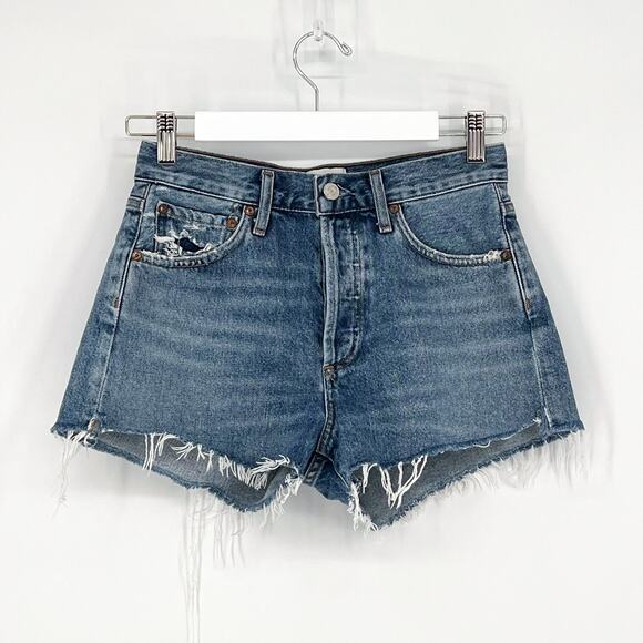 AGOLDE Parker Vintage Cut Off Denim Shorts Size 24 Lowkey Raw Hem - Picture 2 of 5
